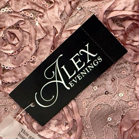 ALEX EVENINGS Plus Size Pink Short Rosette Lace Dress, NWT! Size 20W - Picture 6 of 10